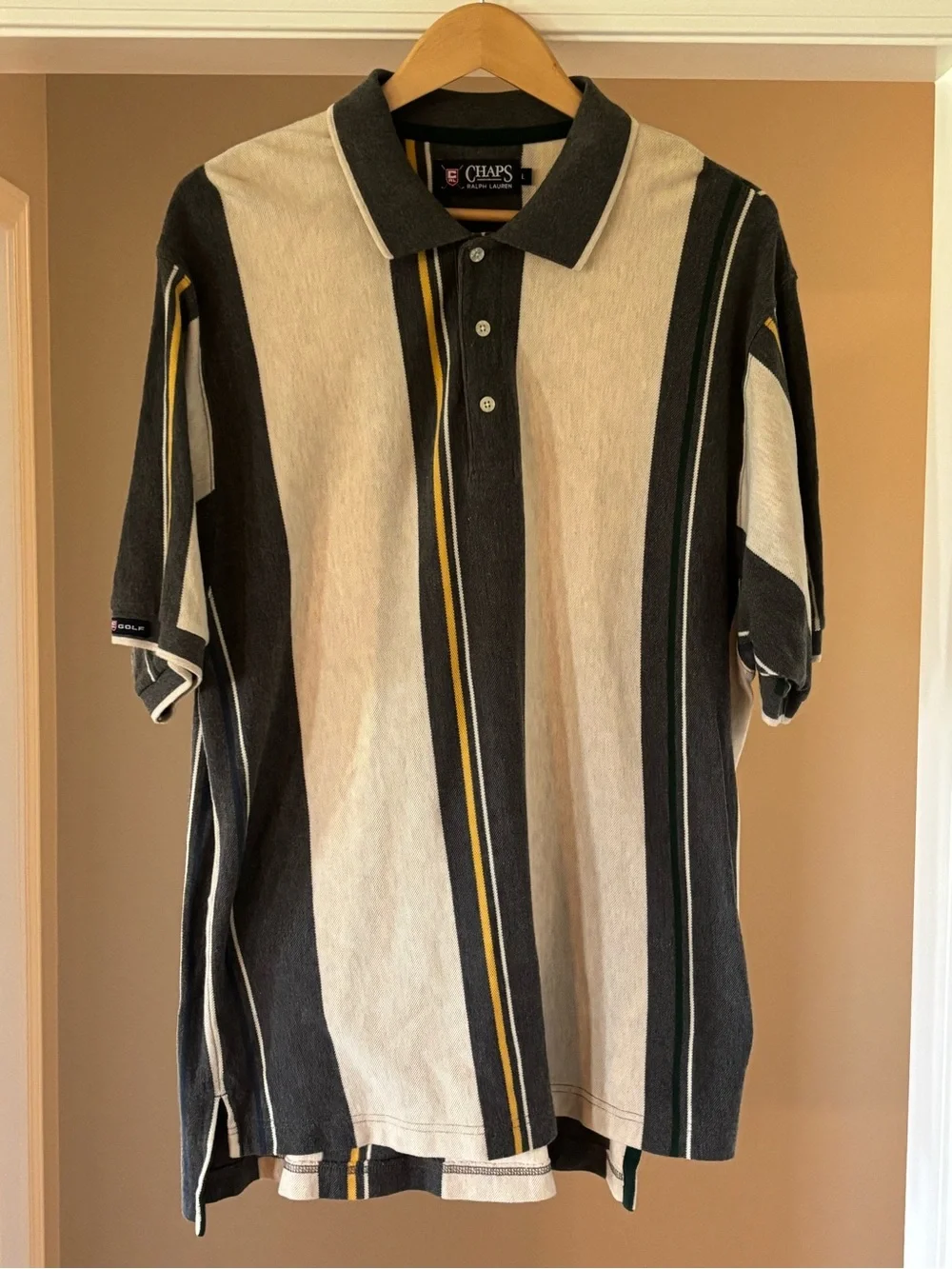 Ralph Lauren (Chaps) Vertical Stripe Polo in Black, Cream & Yellow